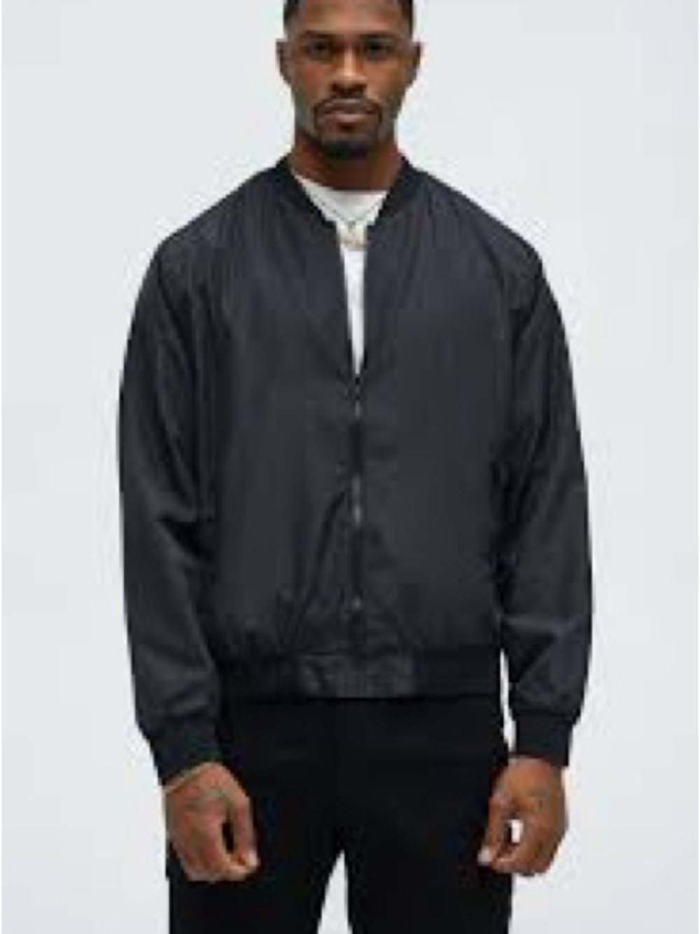 Men's Black Bomber Jacket - Minimal Zip Front 882